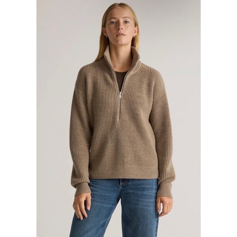 Quince Australian Merino Wool Knit Half Zip Malted Toffee Sweater XS